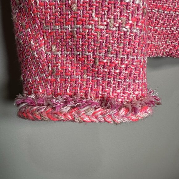 JCREW Peplum Lady Jacket in Neon Fuchsia Tweed Size 12 Quiet Luxury - Picture 2 of 10